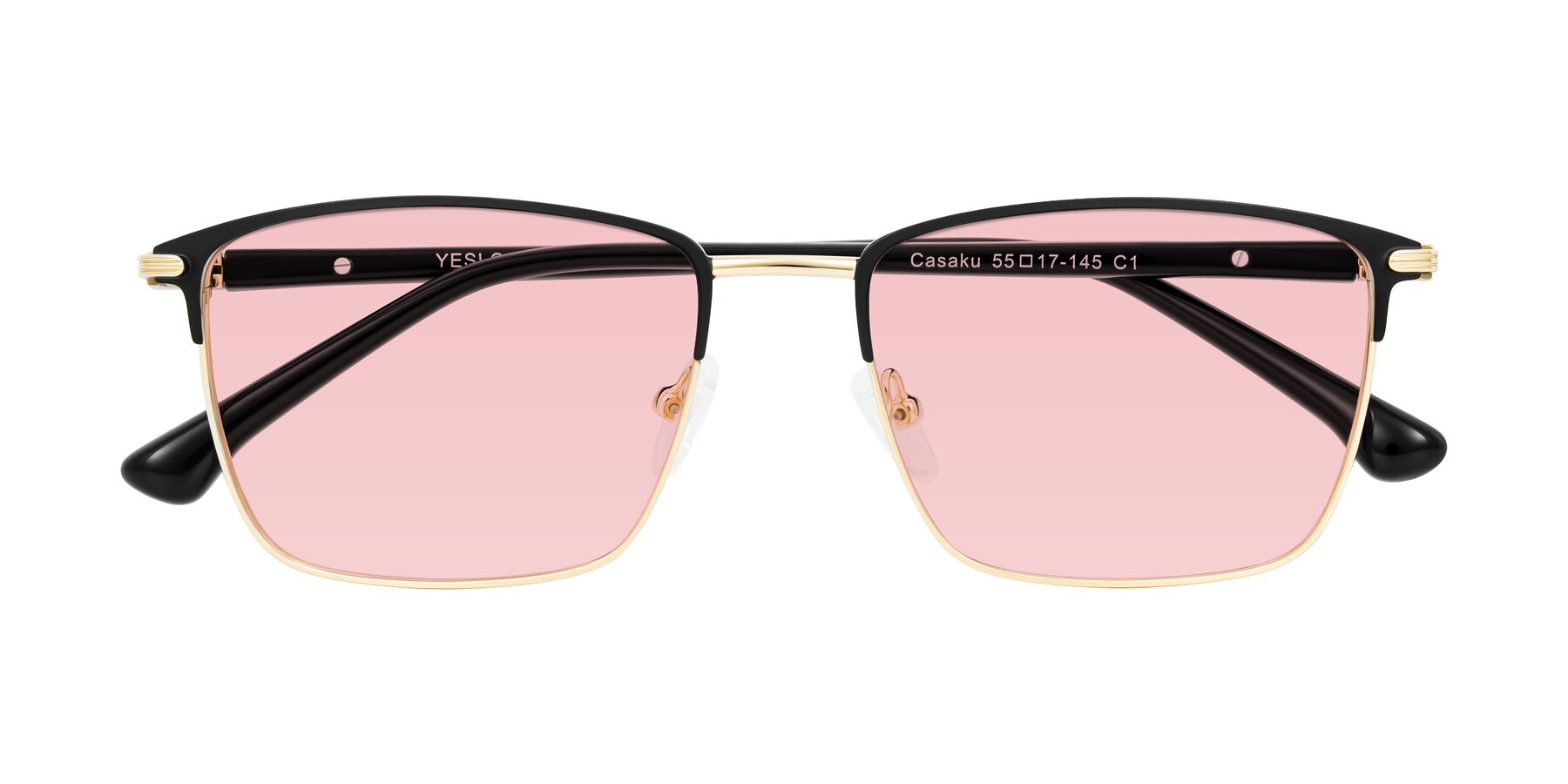 Folded Front of Casaku in Black/Gold with Light Garnet Tinted Lenses