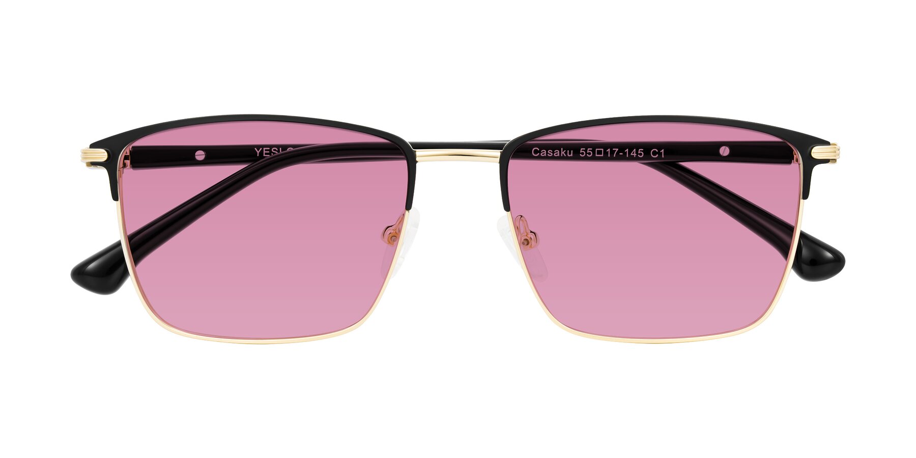 Folded Front of Casaku in Black/Gold with Medium Wine Tinted Lenses