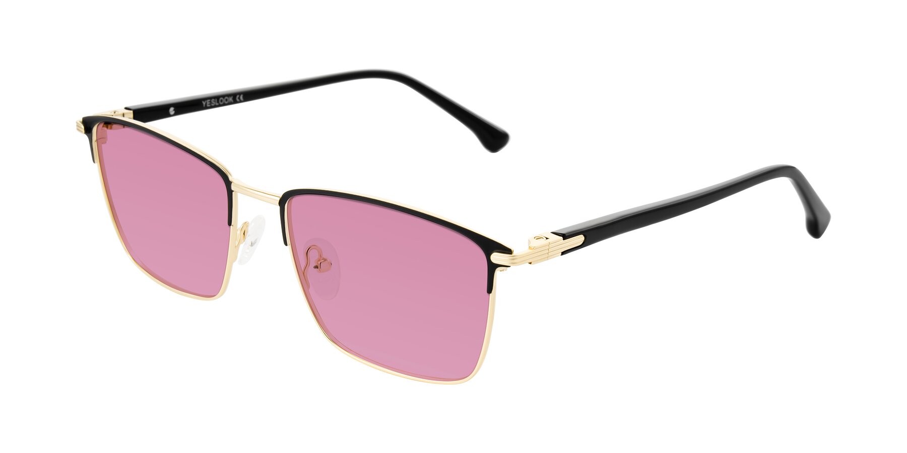 Angle of Casaku in Black/Gold with Medium Wine Tinted Lenses