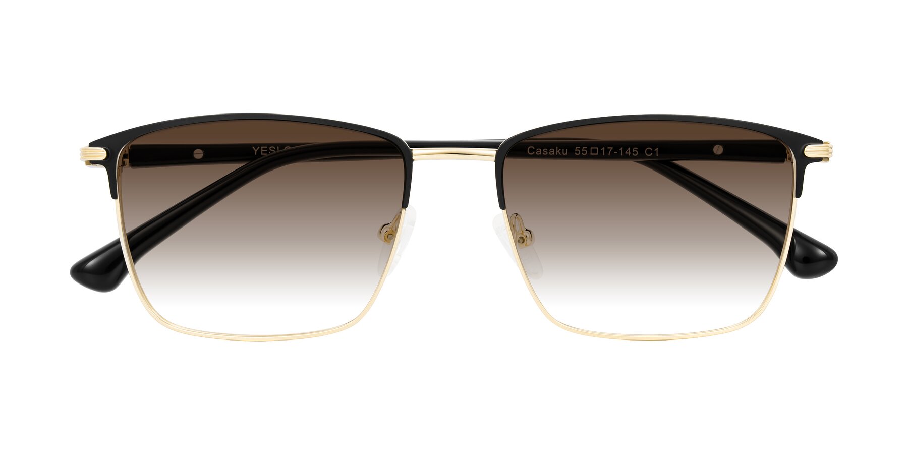 Folded Front of Casaku in Black/Gold with Brown Gradient Lenses