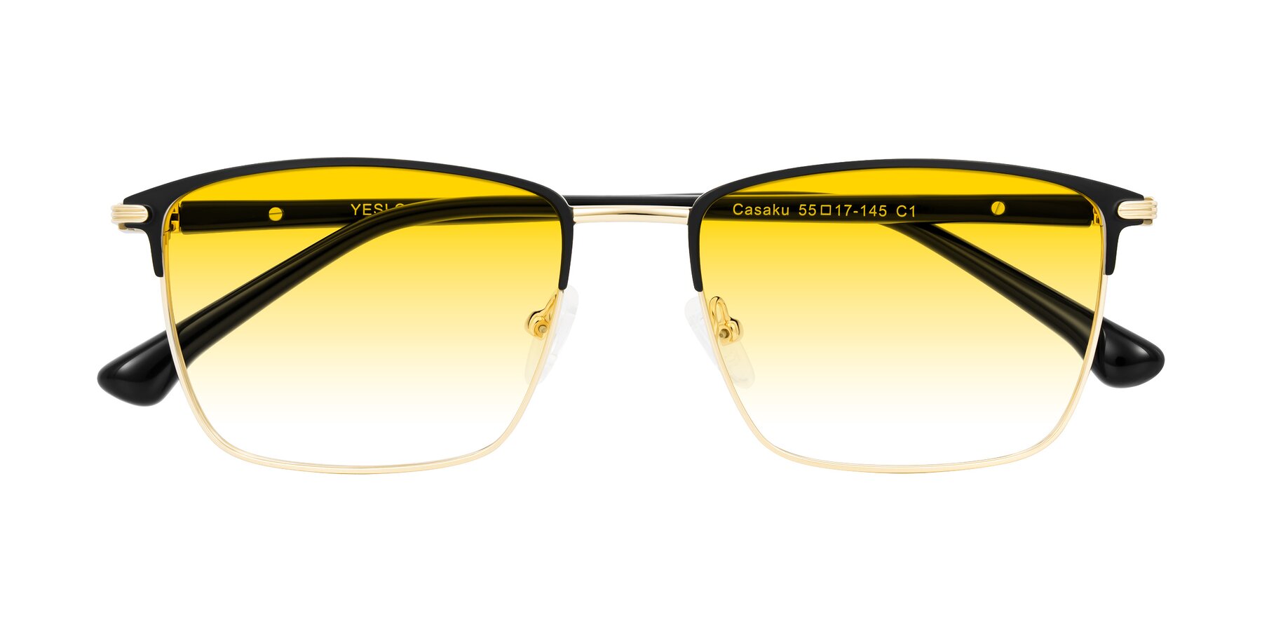 Folded Front of Casaku in Black/Gold with Yellow Gradient Lenses