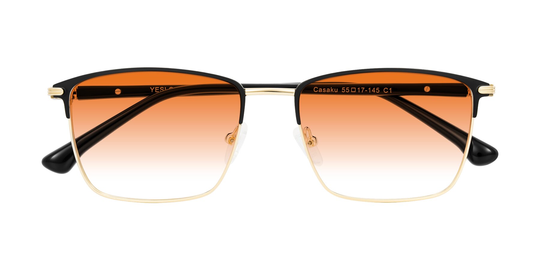 Folded Front of Casaku in Black/Gold with Orange Gradient Lenses