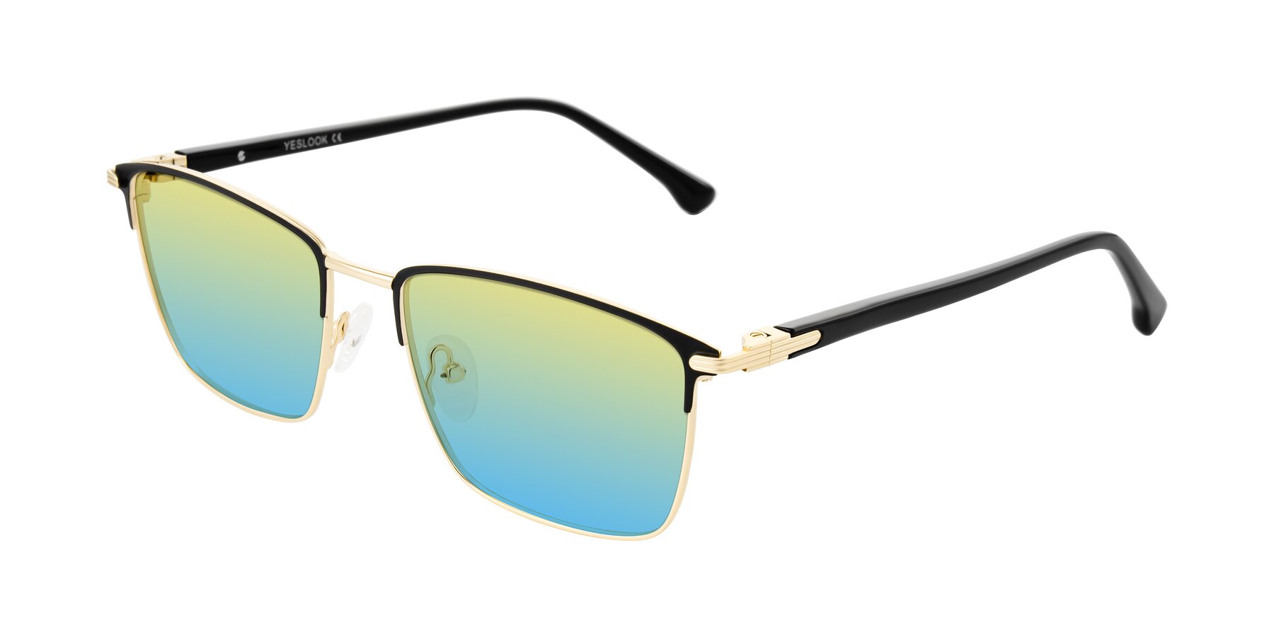 Angle of Casaku in Black/Gold with Yellow / Blue Gradient Lenses