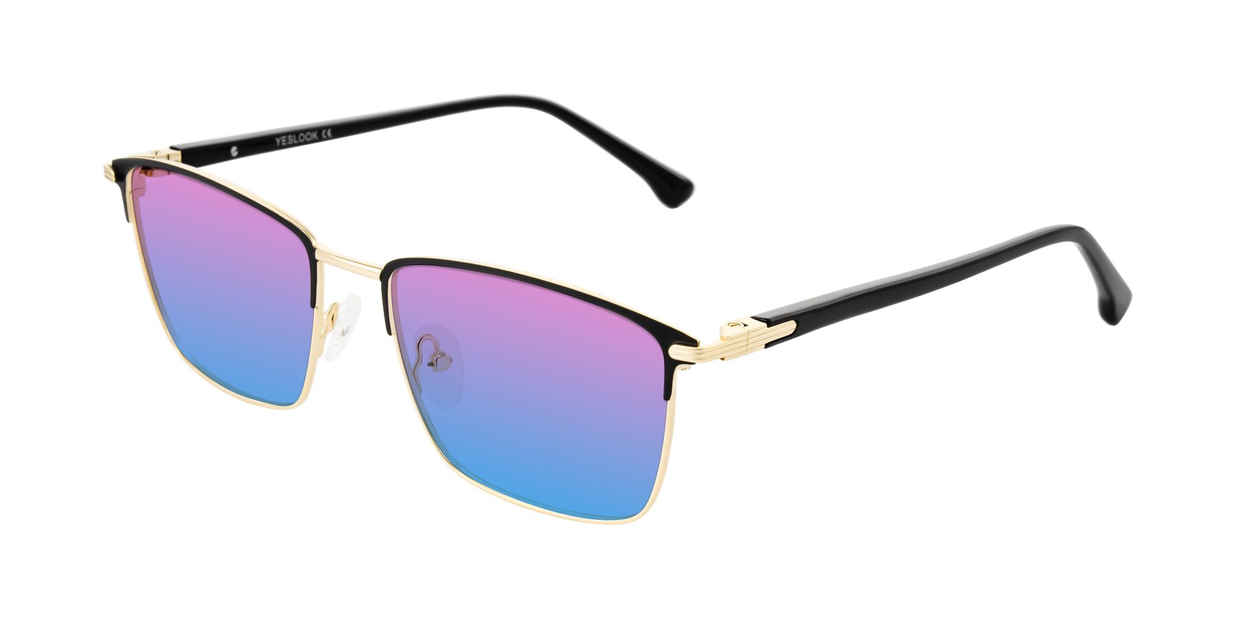 Angle of Casaku in Black/Gold with Pink / Blue Gradient Lenses