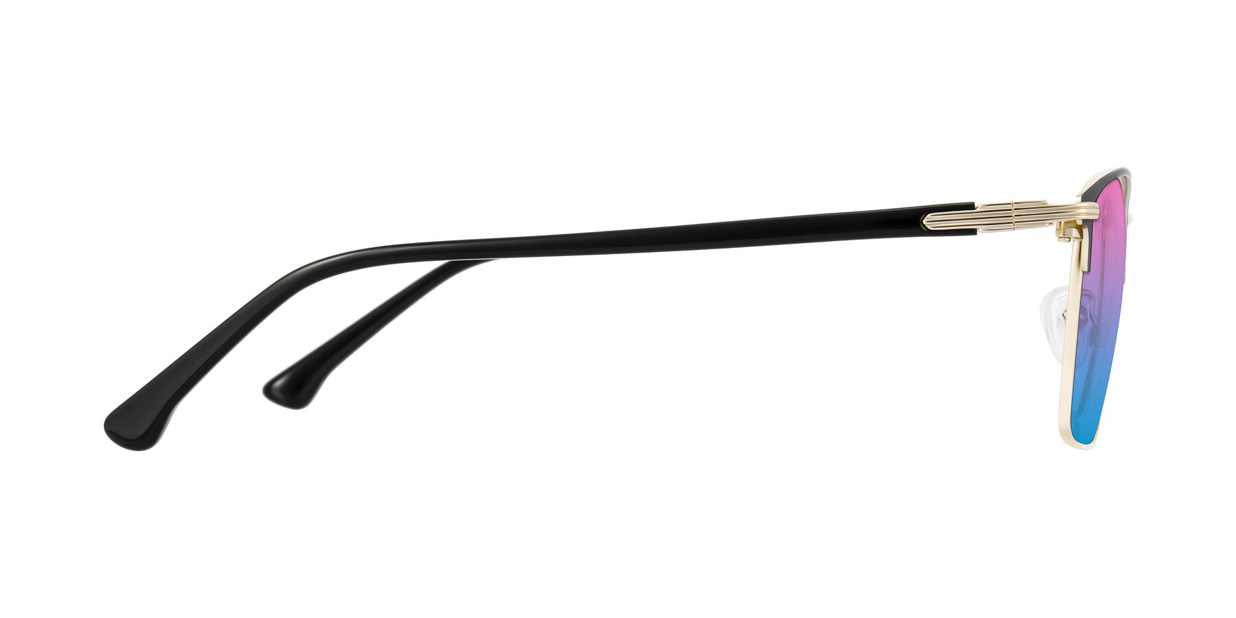 Side of Casaku in Black/Gold with Pink / Blue Gradient Lenses