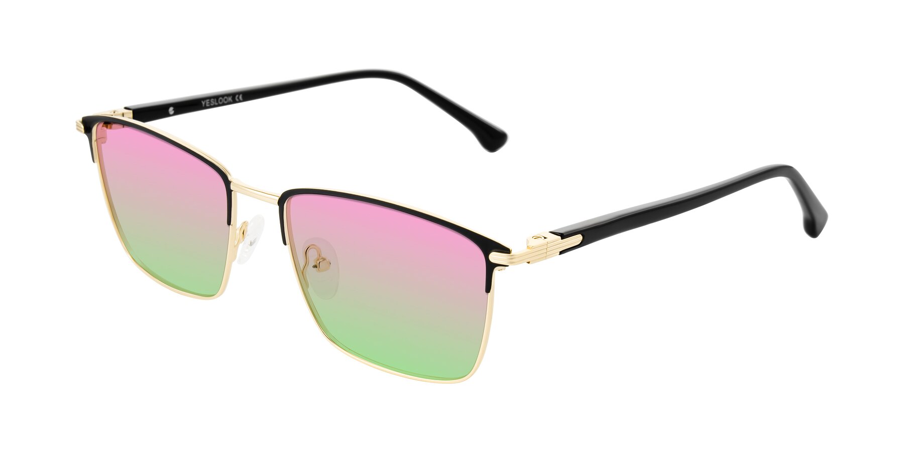Angle of Casaku in Black/Gold with Pink / Green Gradient Lenses