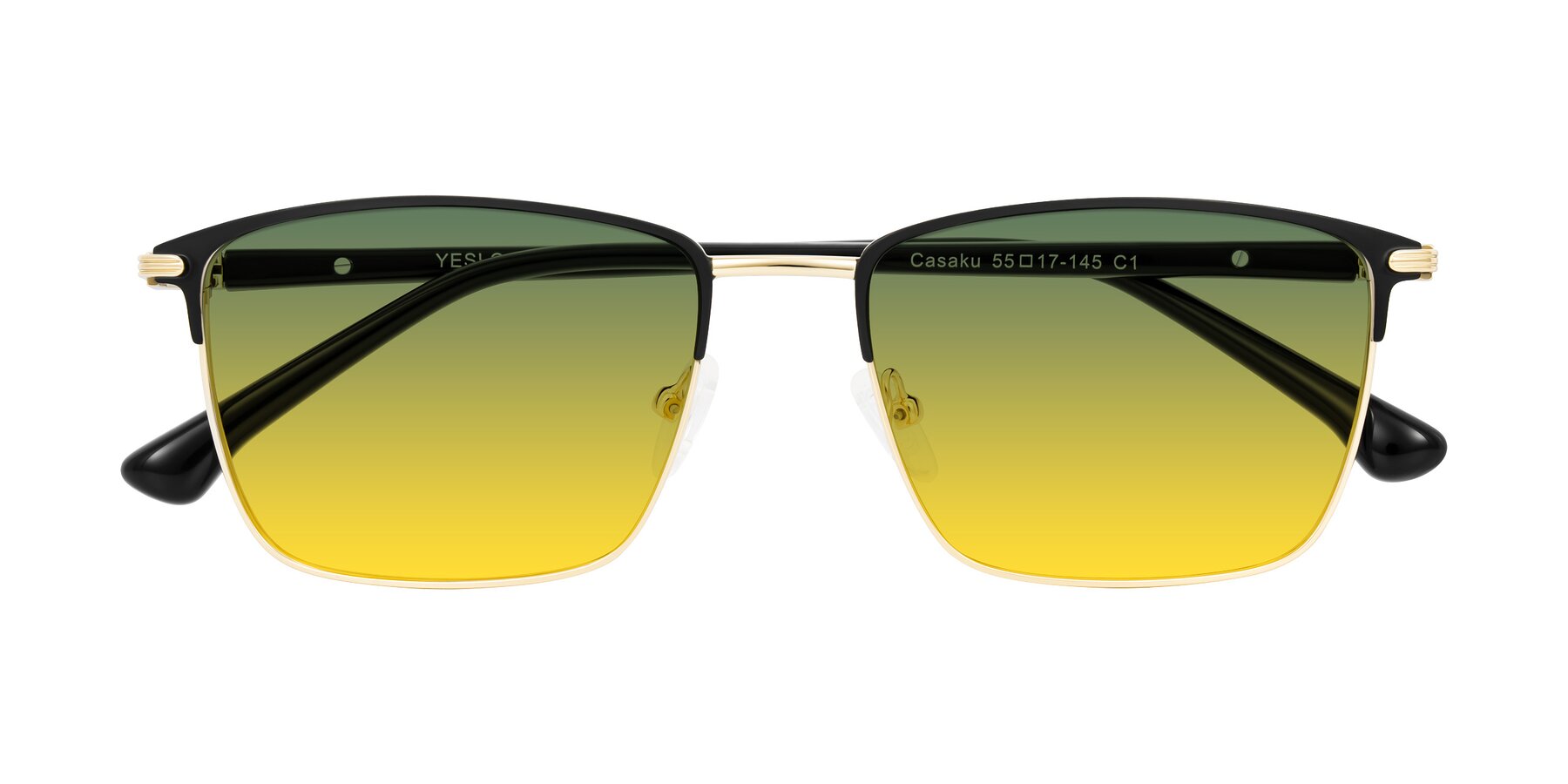 Folded Front of Casaku in Black/Gold with Green / Yellow Gradient Lenses