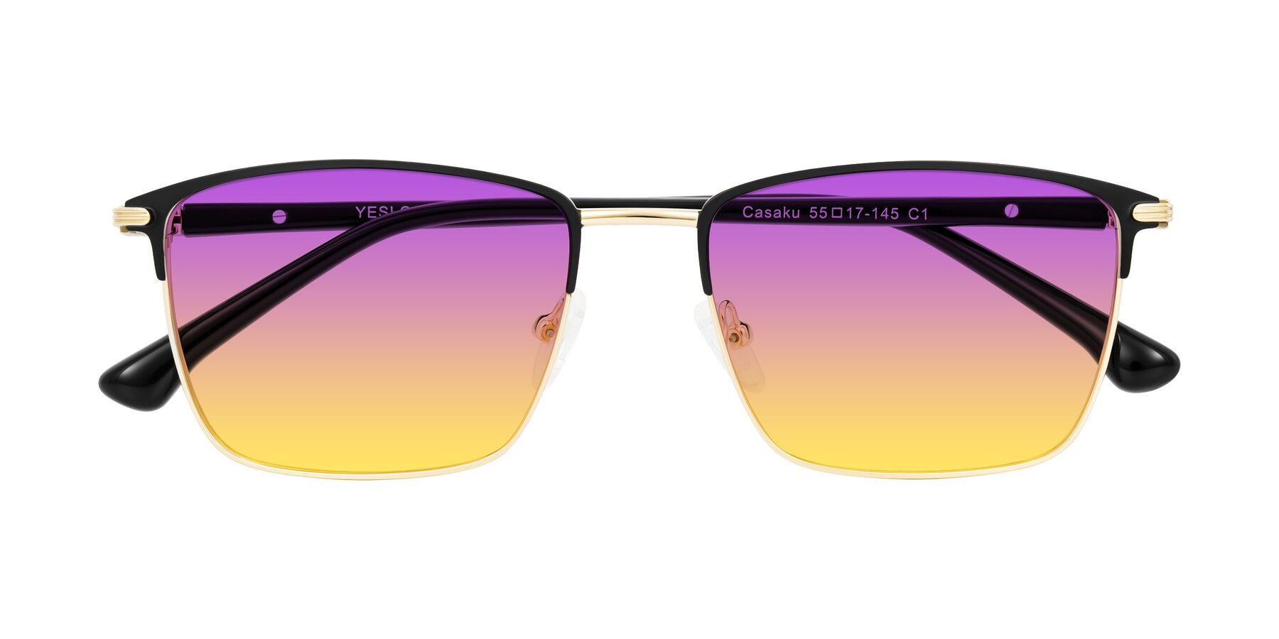 Folded Front of Casaku in Black/Gold with Purple / Yellow Gradient Lenses
