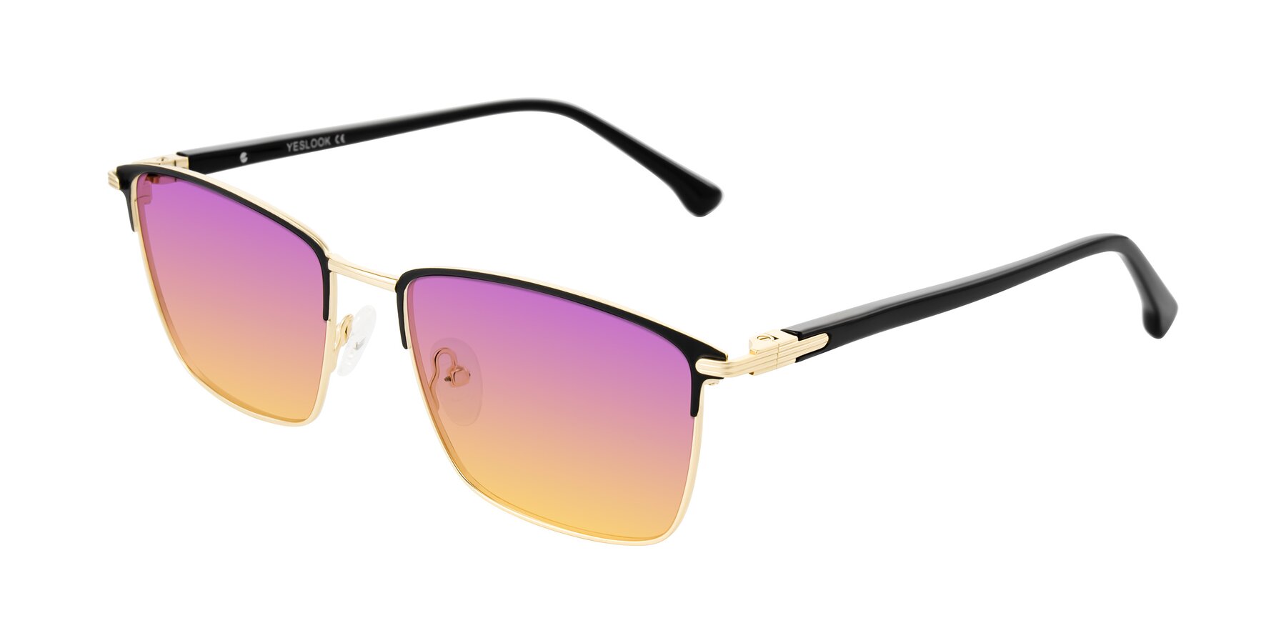 Angle of Casaku in Black/Gold with Purple / Yellow Gradient Lenses