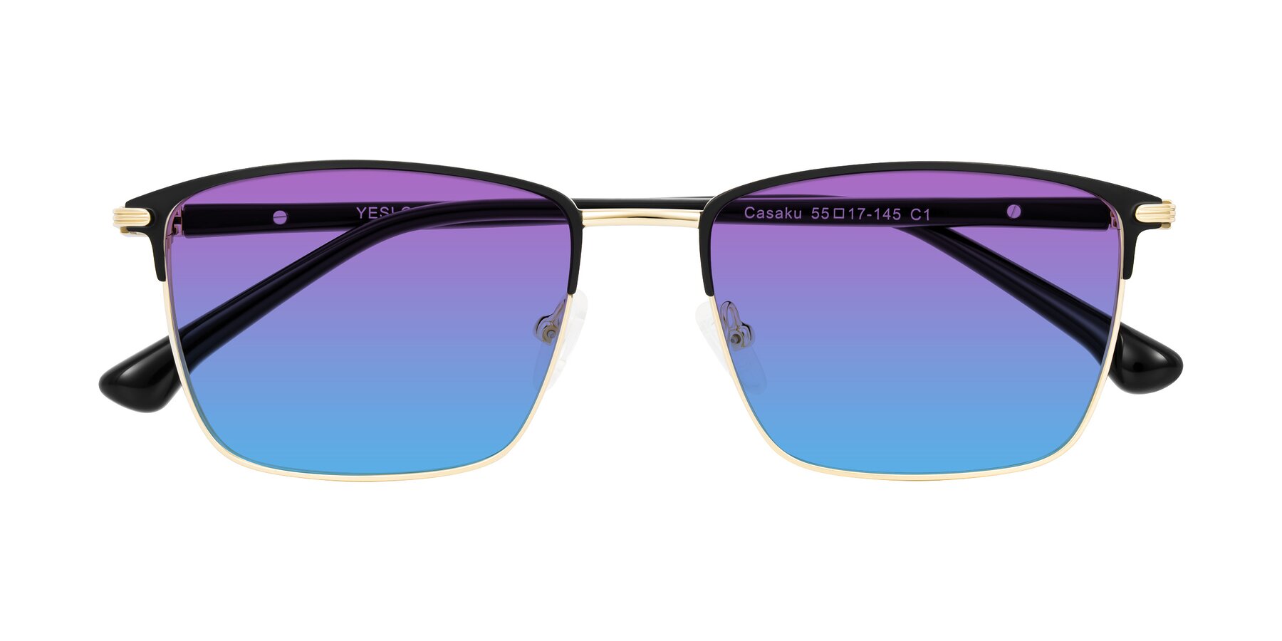 Folded Front of Casaku in Black/Gold with Purple / Blue Gradient Lenses