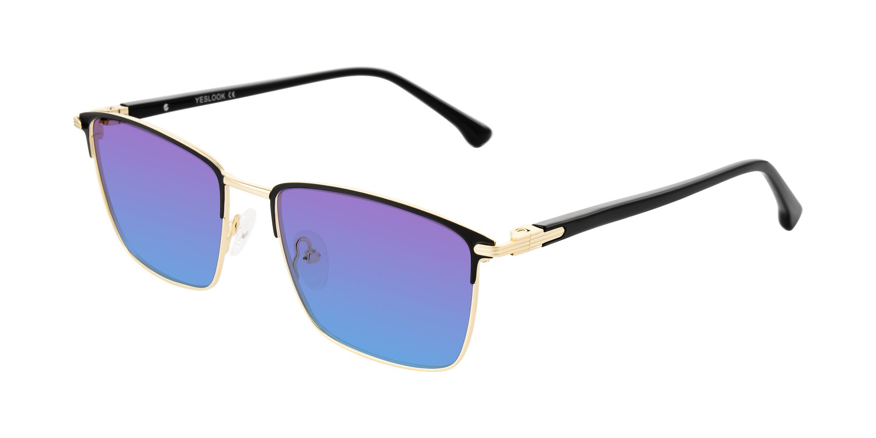 Angle of Casaku in Black/Gold with Purple / Blue Gradient Lenses