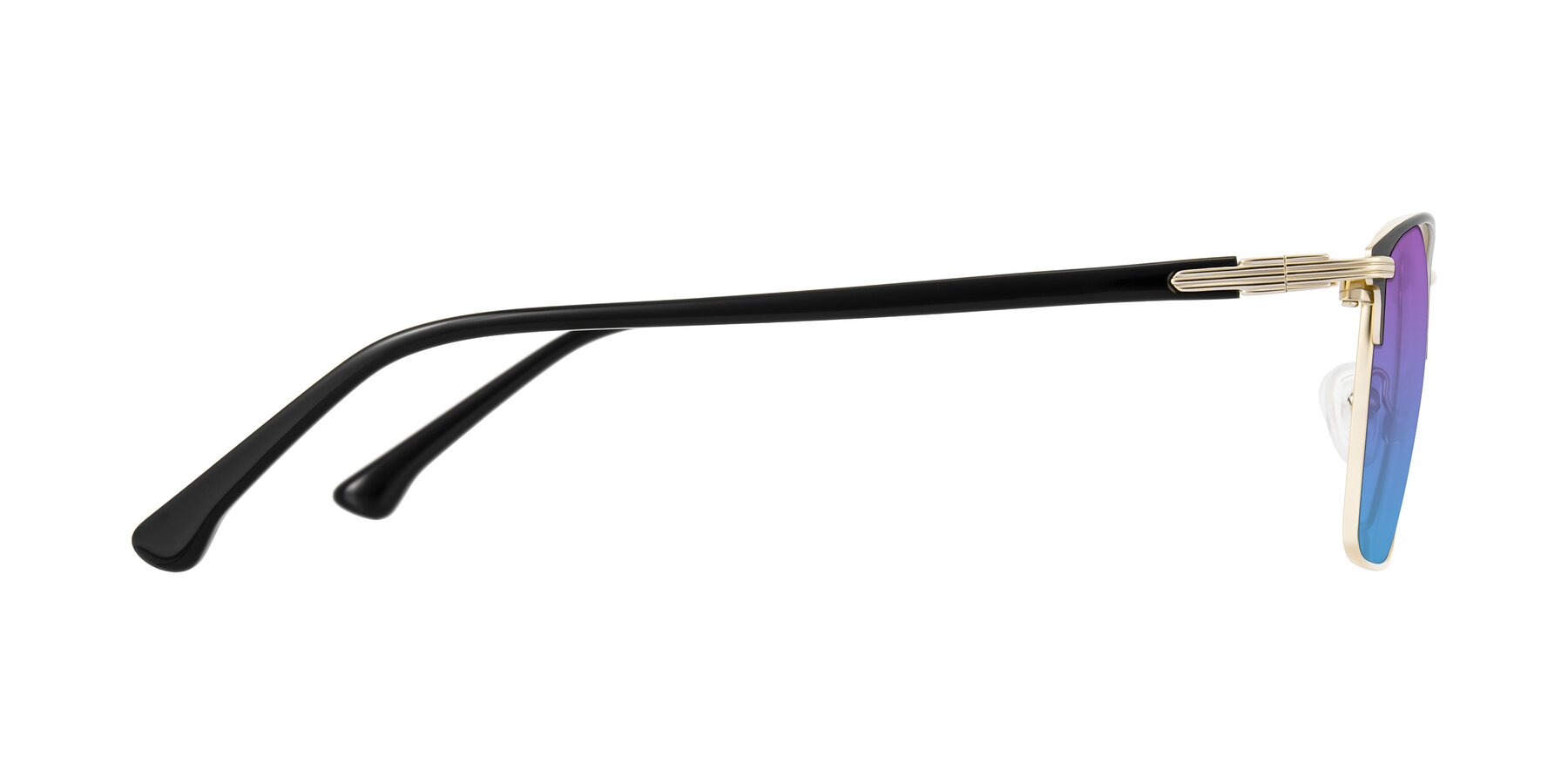 Side of Casaku in Black/Gold with Purple / Blue Gradient Lenses