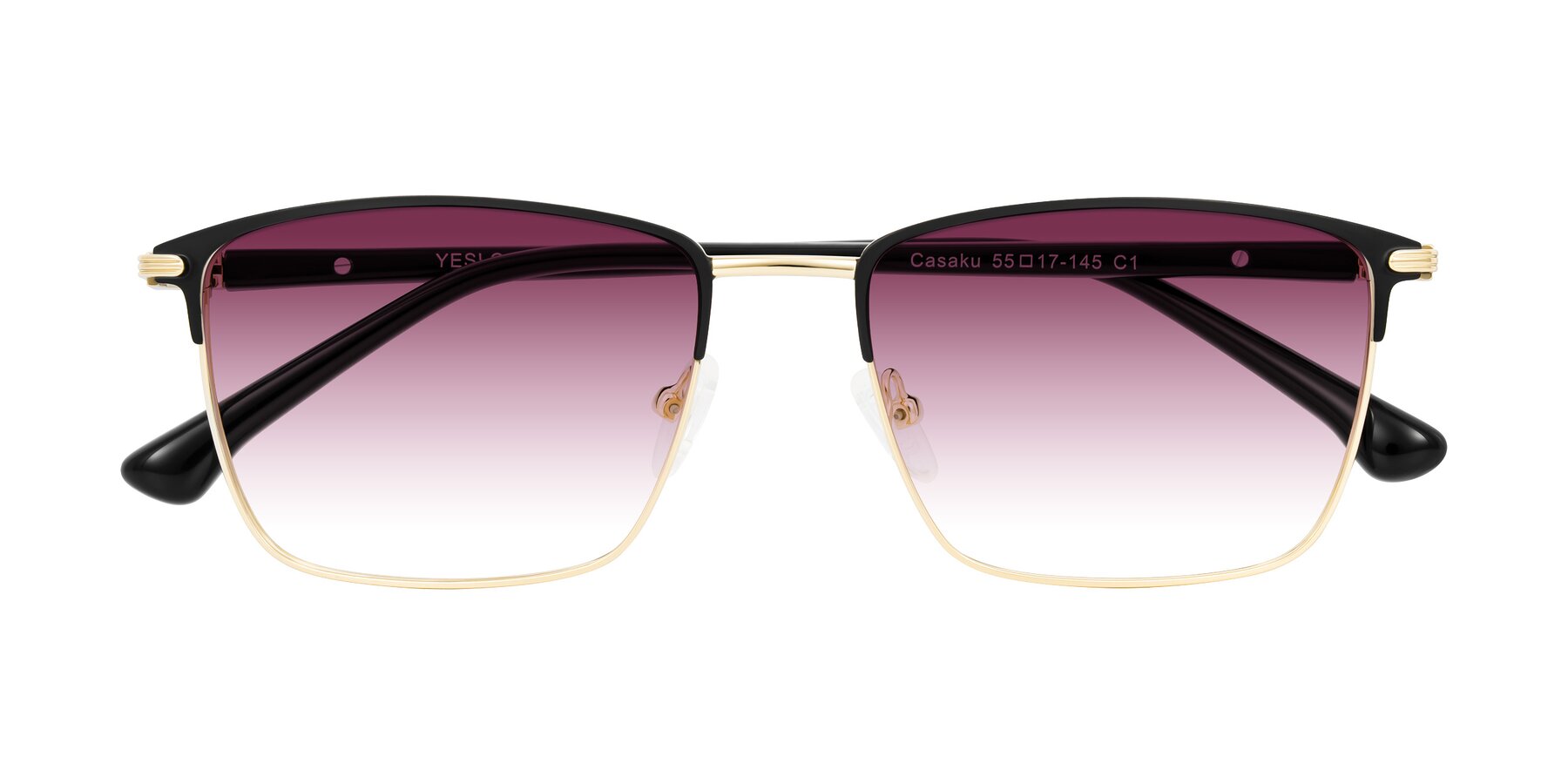 Folded Front of Casaku in Black/Gold with Wine Gradient Lenses