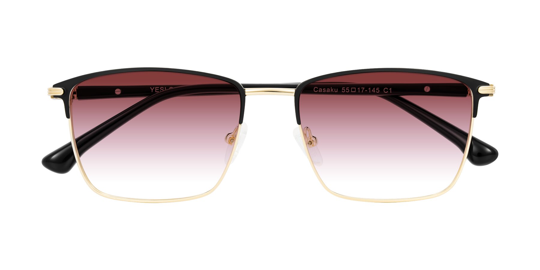 Folded Front of Casaku in Black/Gold with Garnet Gradient Lenses