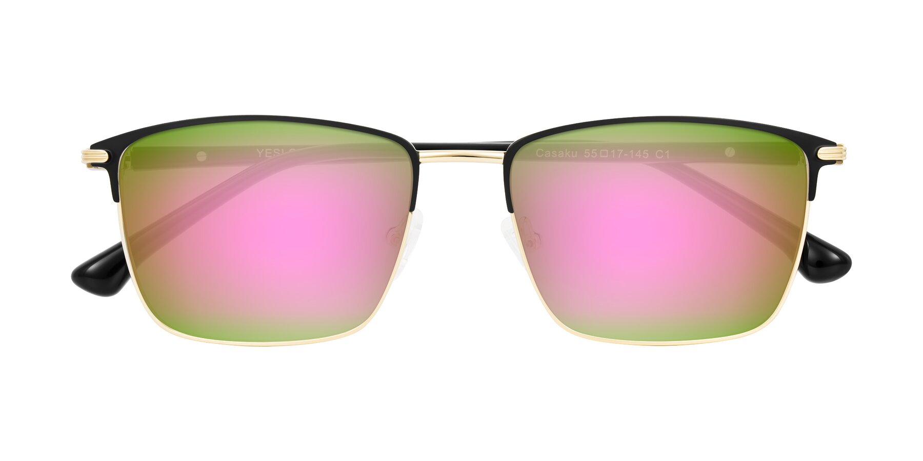 Folded Front of Casaku in Black/Gold with Pink Mirrored Lenses