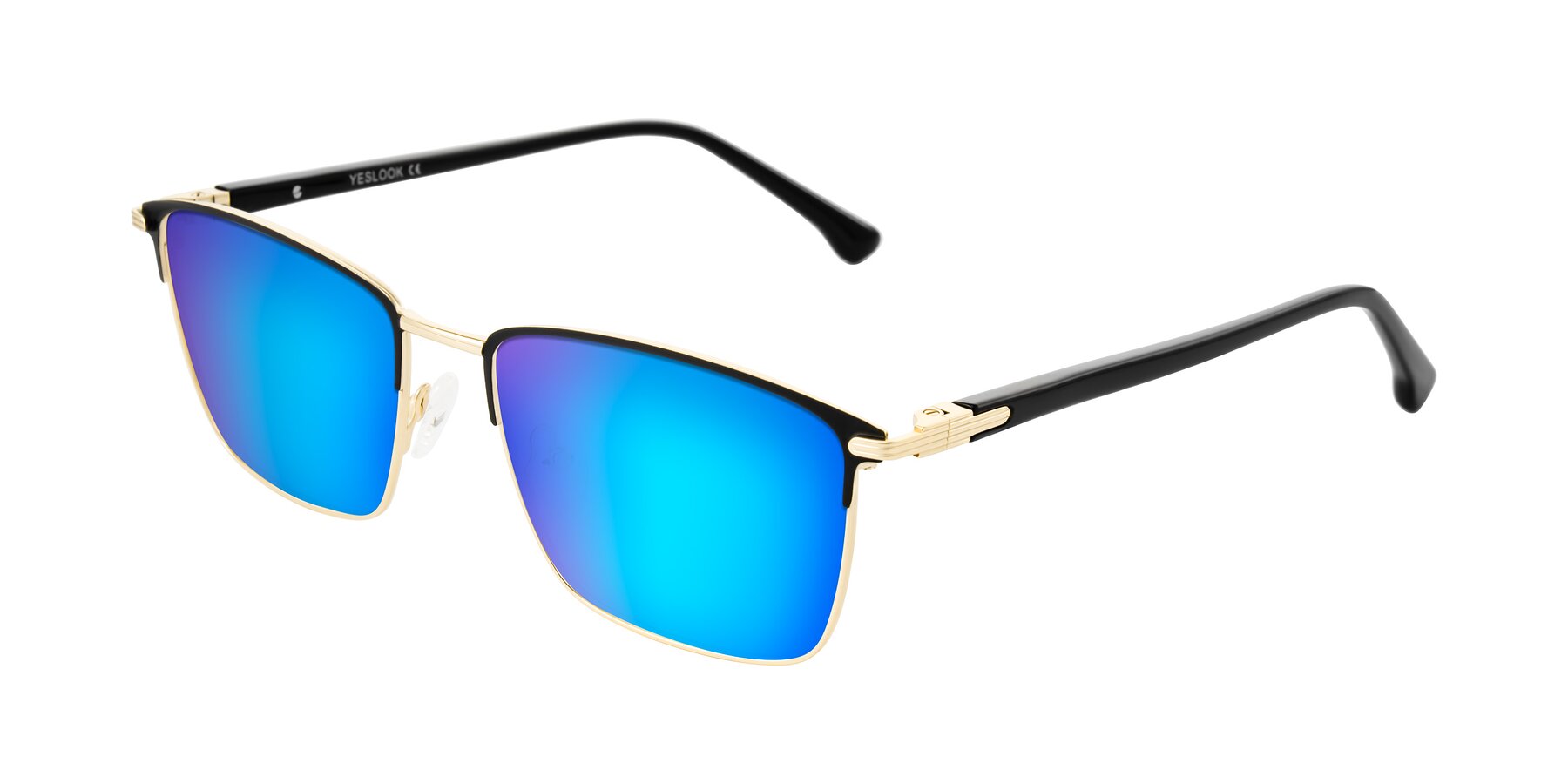 Angle of Casaku in Black/Gold with Blue Mirrored Lenses