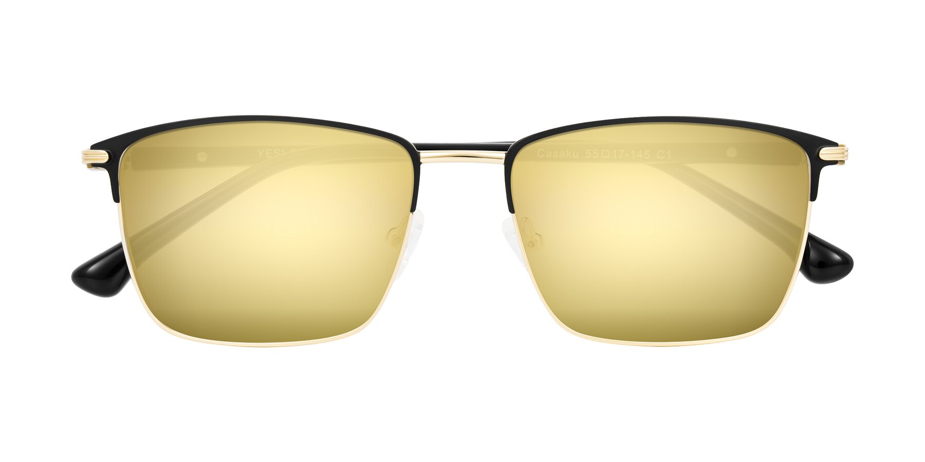 Folded Front of Casaku in Black/Gold with Gold Mirrored Lenses
