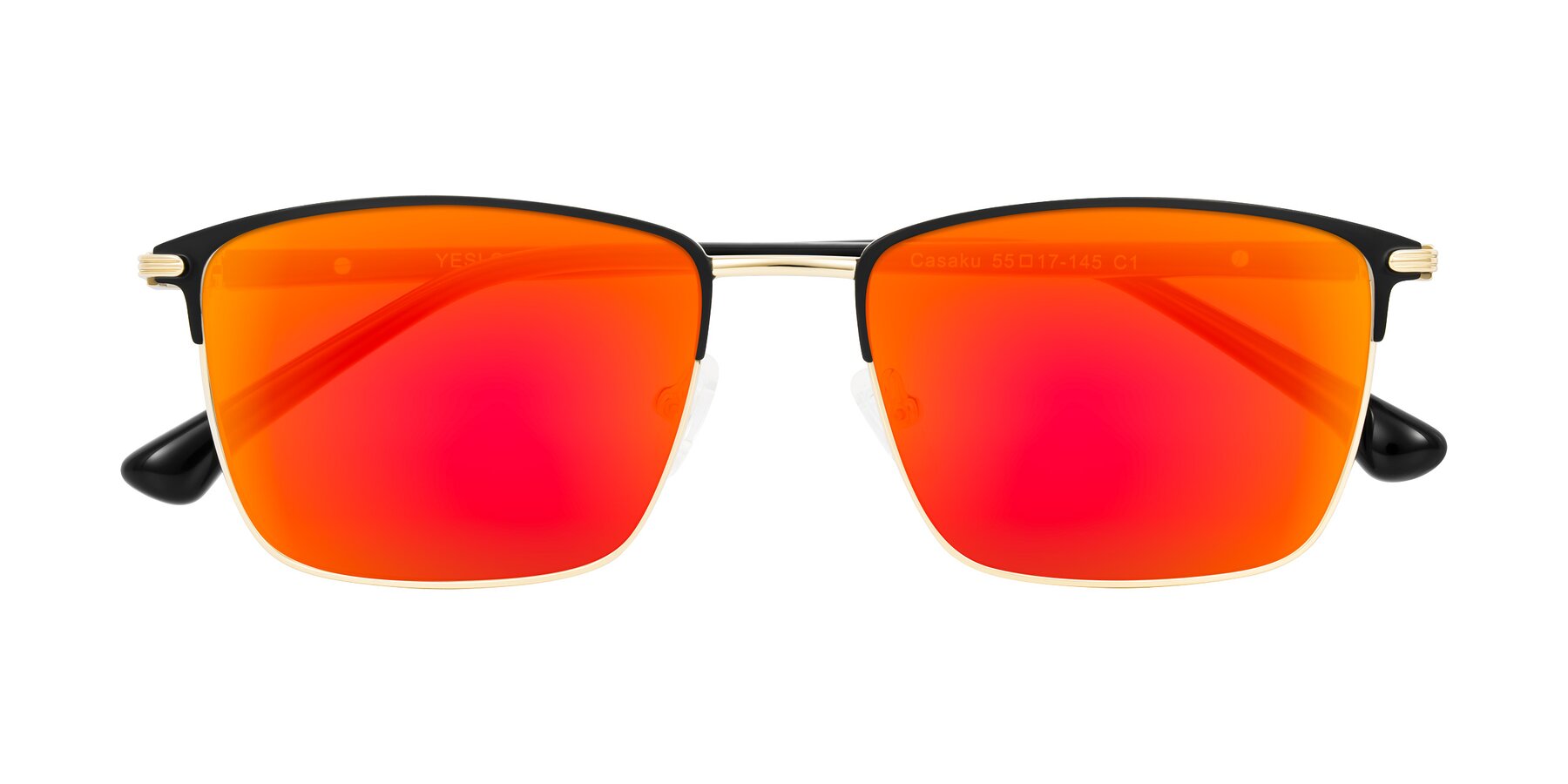 Folded Front of Casaku in Black/Gold with Red Gold Mirrored Lenses