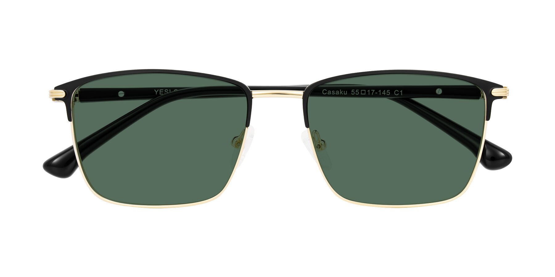 Folded Front of Casaku in Black/Gold with Green Polarized Lenses