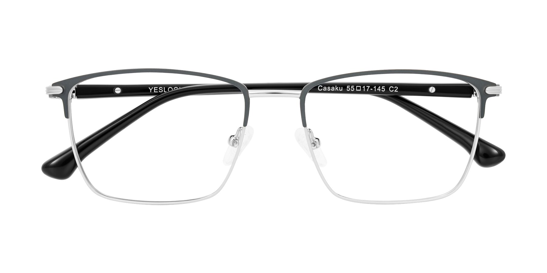 Folded Front of Casaku in Dark Gray/Silver with Clear Eyeglass Lenses