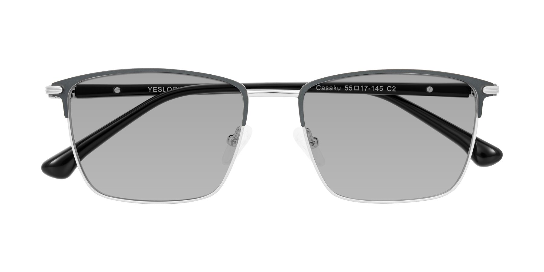 Folded Front of Casaku in Dark Gray/Silver with Light Gray Tinted Lenses