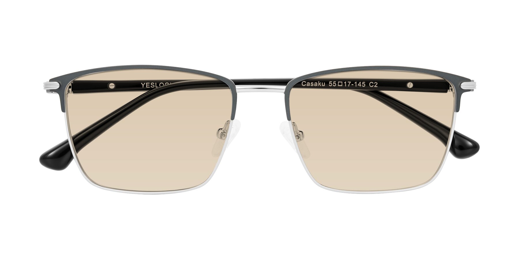 Folded Front of Casaku in Dark Gray/Silver with Light Brown Tinted Lenses