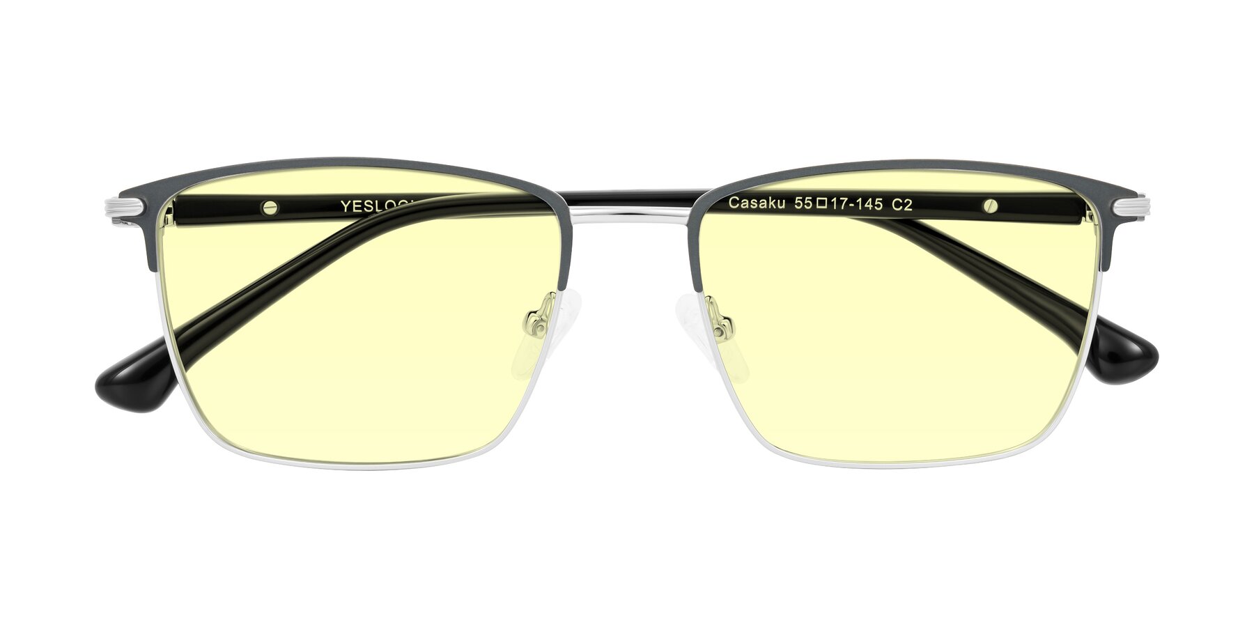 Folded Front of Casaku in Dark Gray/Silver with Light Yellow Tinted Lenses