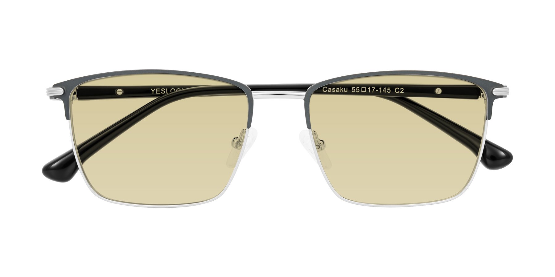 Folded Front of Casaku in Dark Gray/Silver with Light Champagne Tinted Lenses