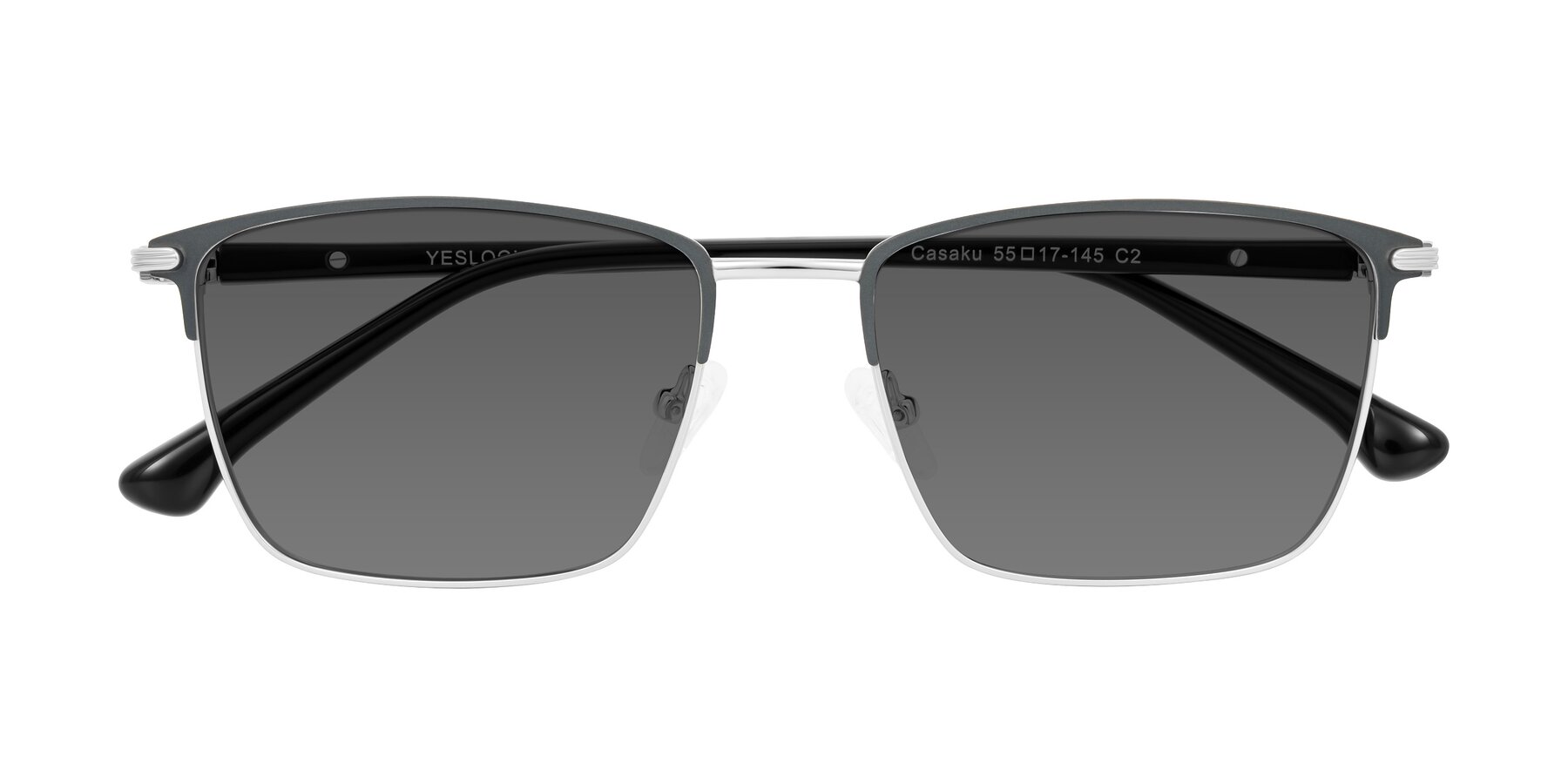 Folded Front of Casaku in Dark Gray/Silver with Medium Gray Tinted Lenses