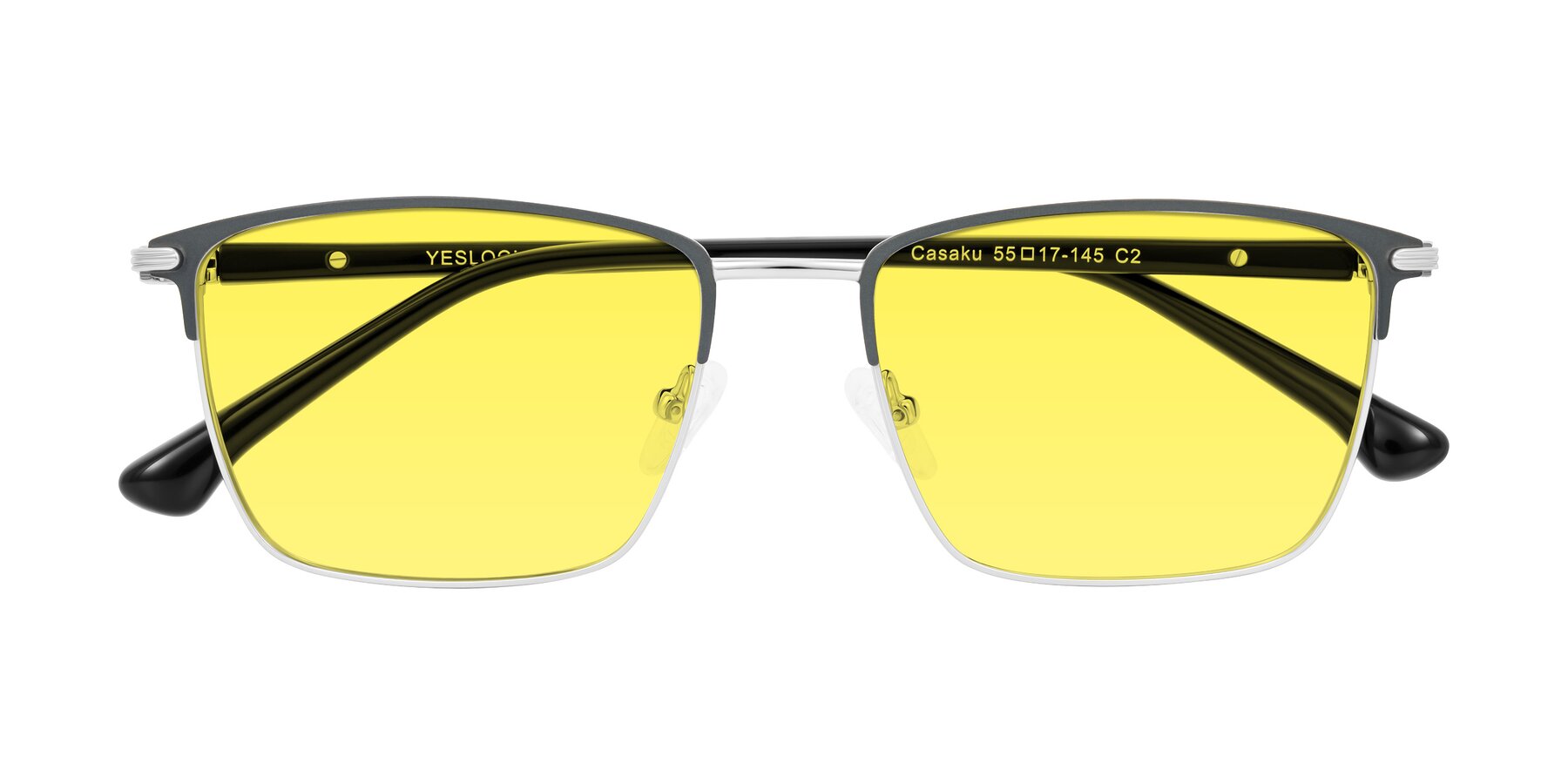 Folded Front of Casaku in Dark Gray/Silver with Medium Yellow Tinted Lenses