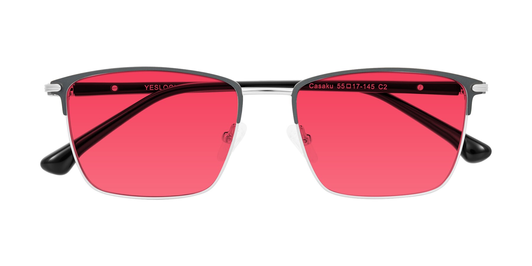 Folded Front of Casaku in Dark Gray/Silver with Red Tinted Lenses