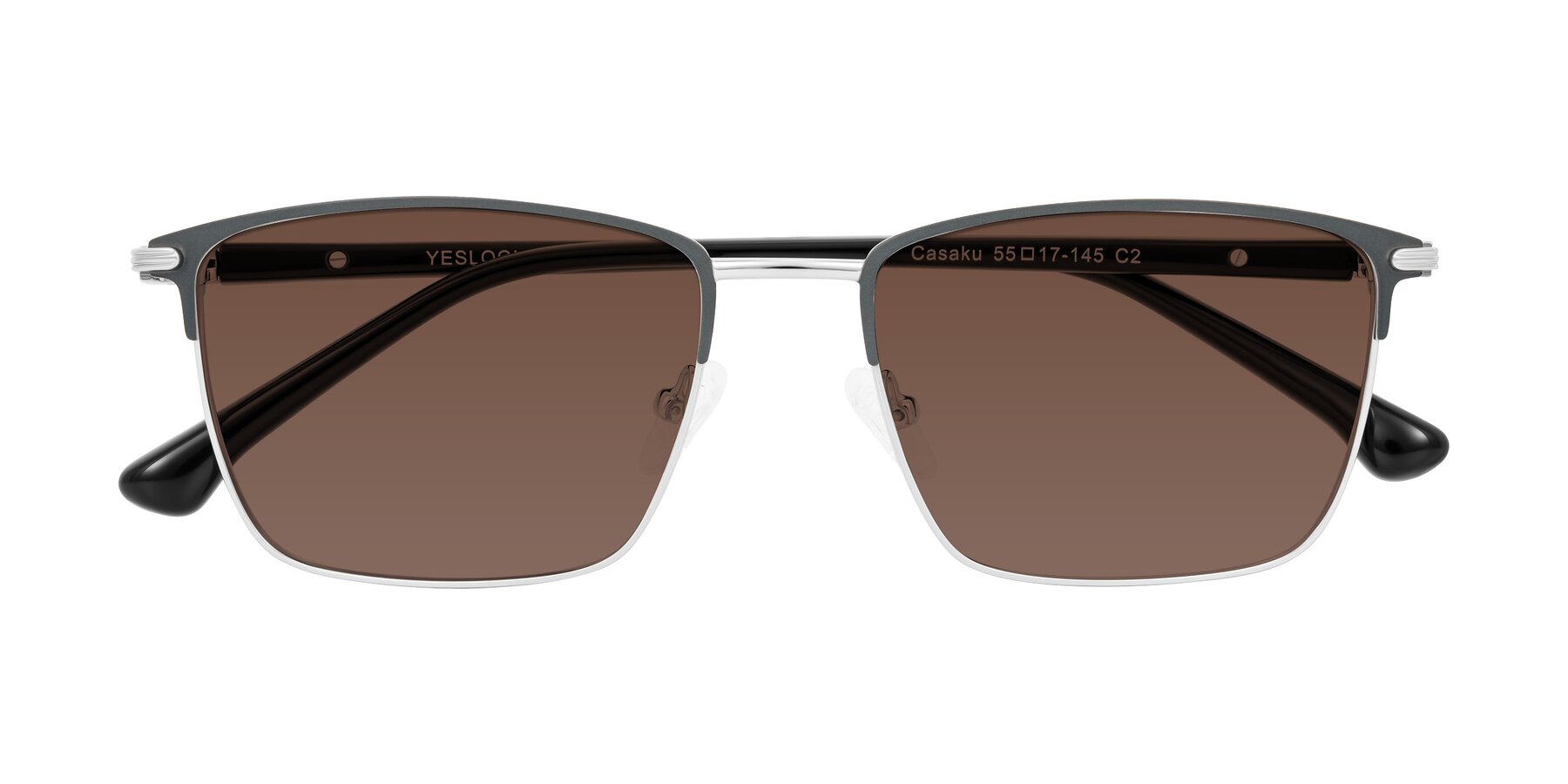 Folded Front of Casaku in Dark Gray/Silver with Brown Tinted Lenses