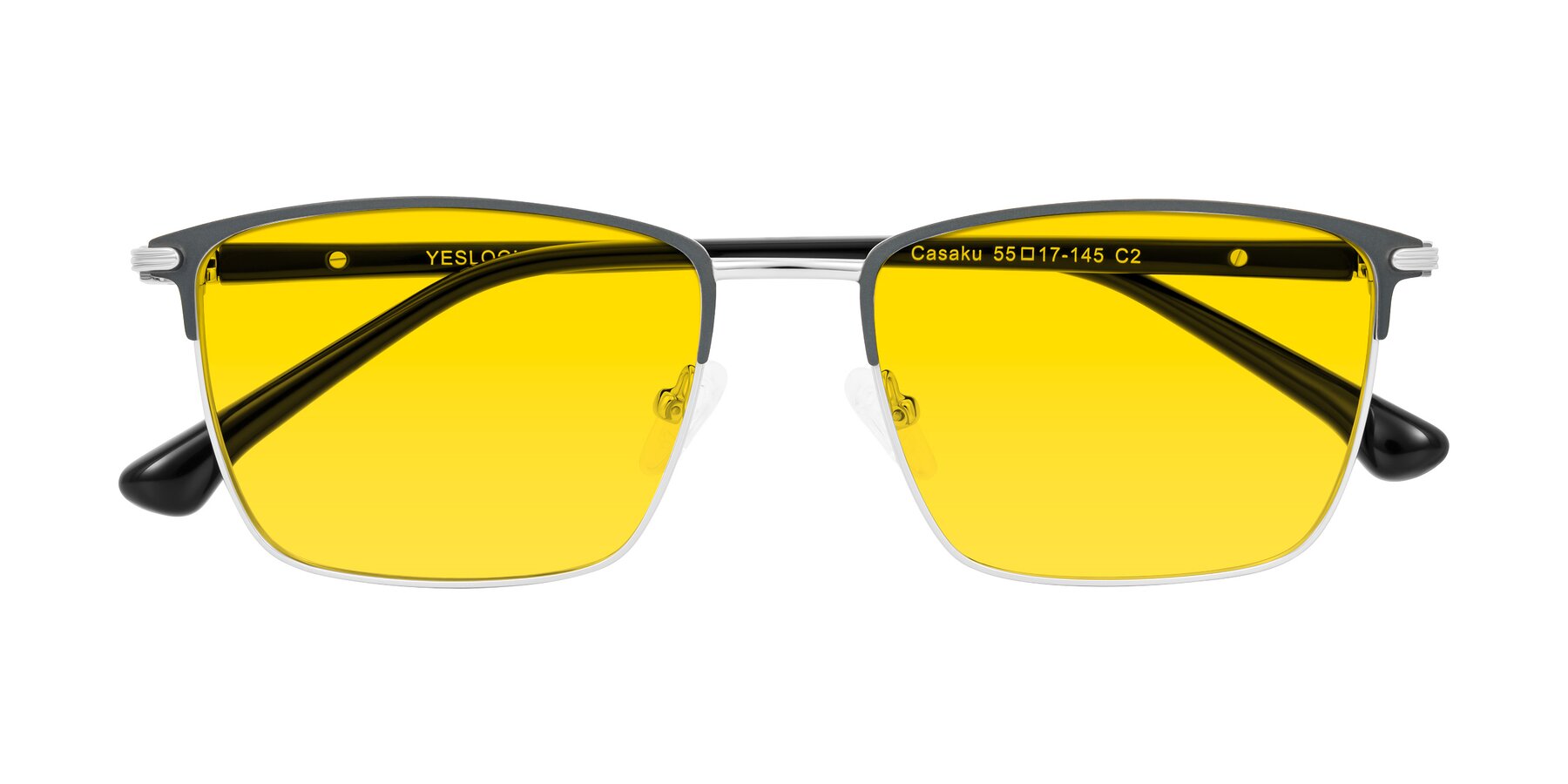 Folded Front of Casaku in Dark Gray/Silver with Yellow Tinted Lenses