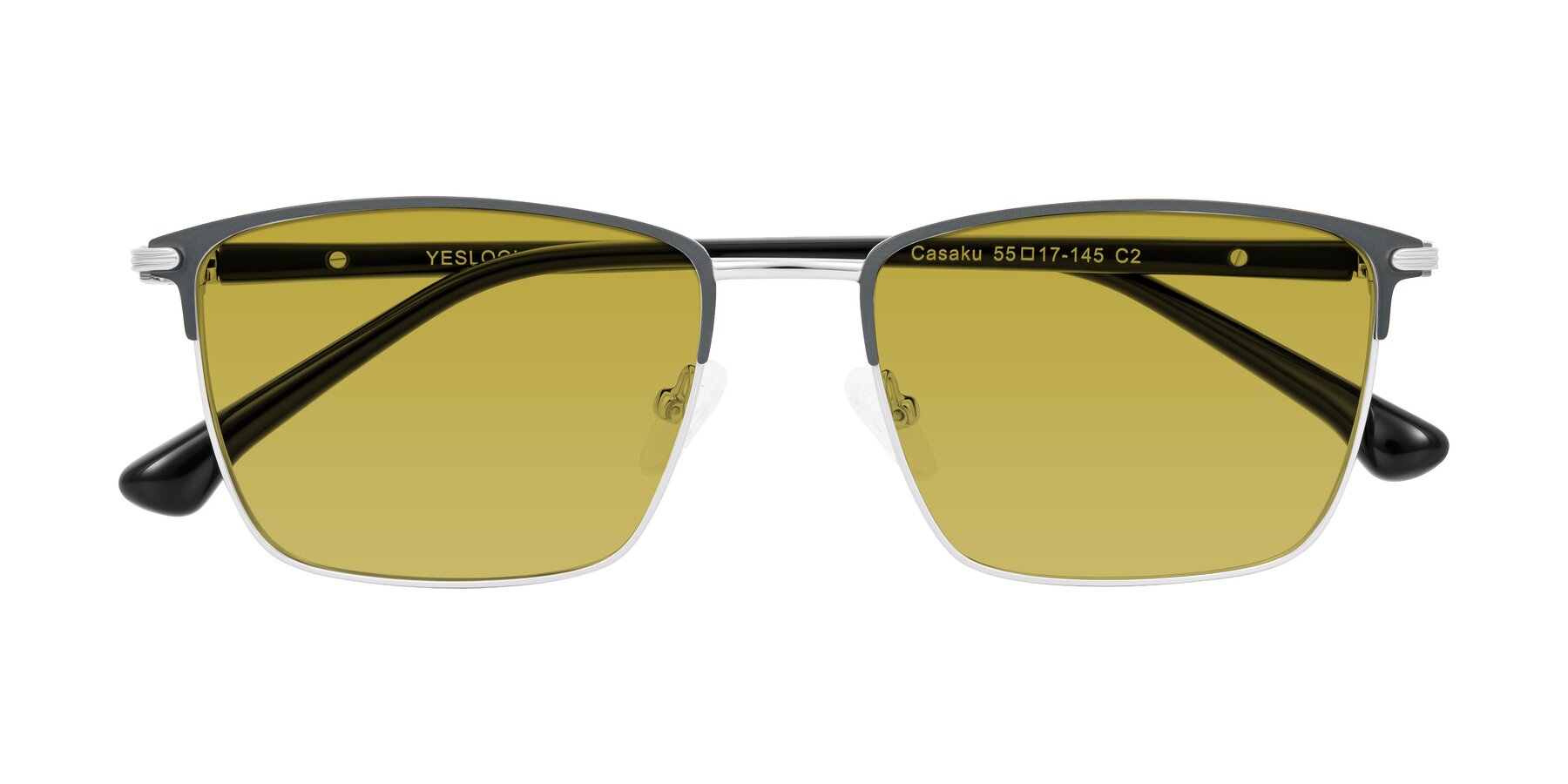 Folded Front of Casaku in Dark Gray/Silver with Champagne Tinted Lenses