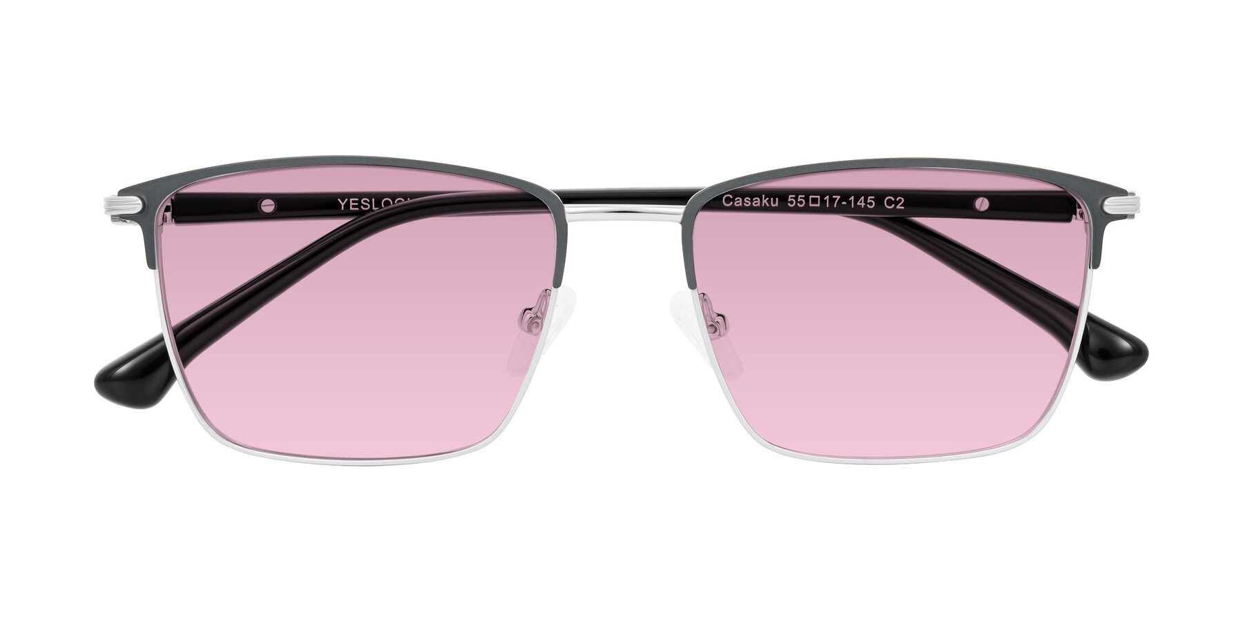 Folded Front of Casaku in Dark Gray/Silver with Light Wine Tinted Lenses