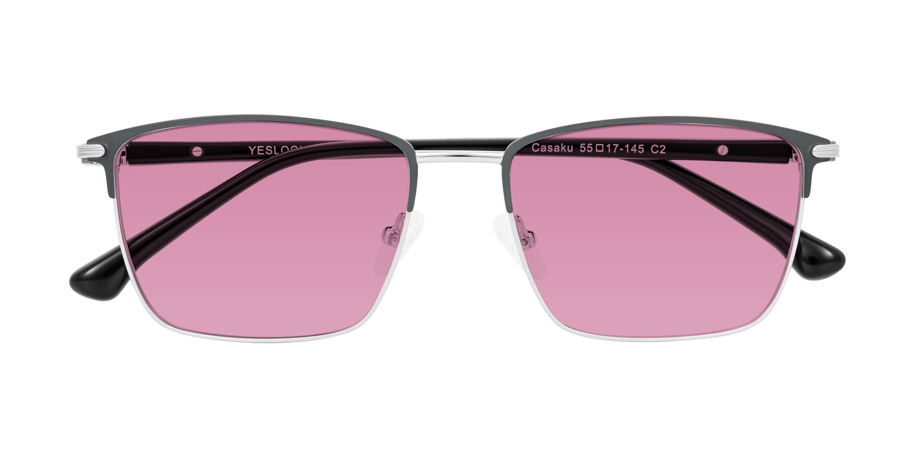 Folded Front of Casaku in Dark Gray/Silver with Medium Wine Tinted Lenses