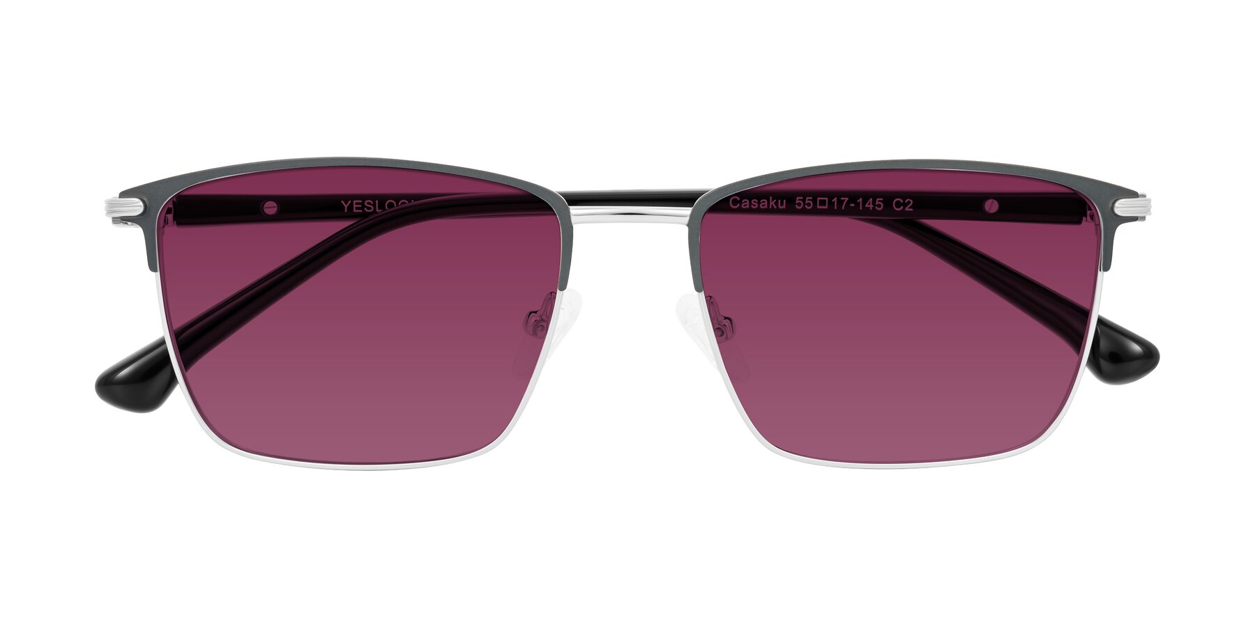 Folded Front of Casaku in Dark Gray/Silver with Wine Tinted Lenses