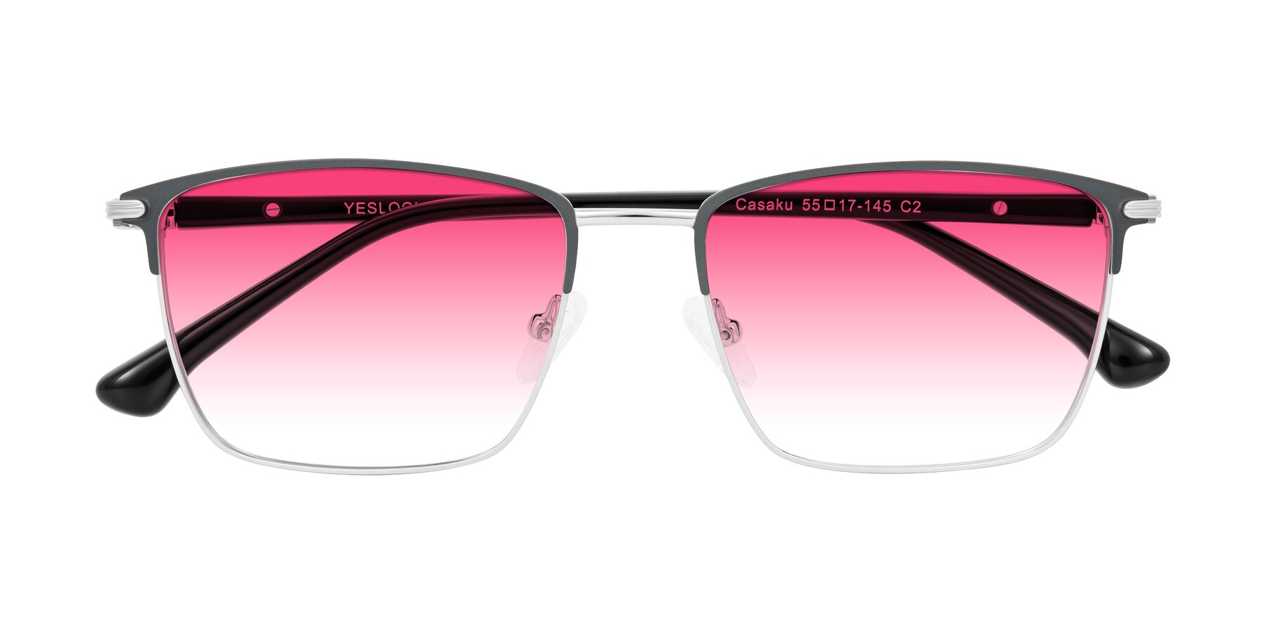 Folded Front of Casaku in Dark Gray/Silver with Pink Gradient Lenses