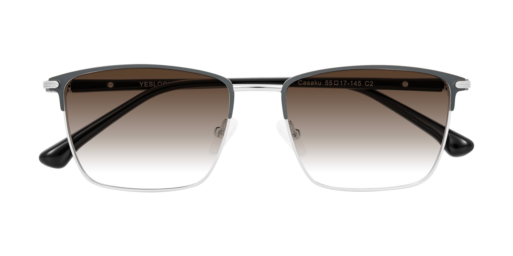Folded Front of Casaku in Dark Gray/Silver with Brown Gradient Lenses