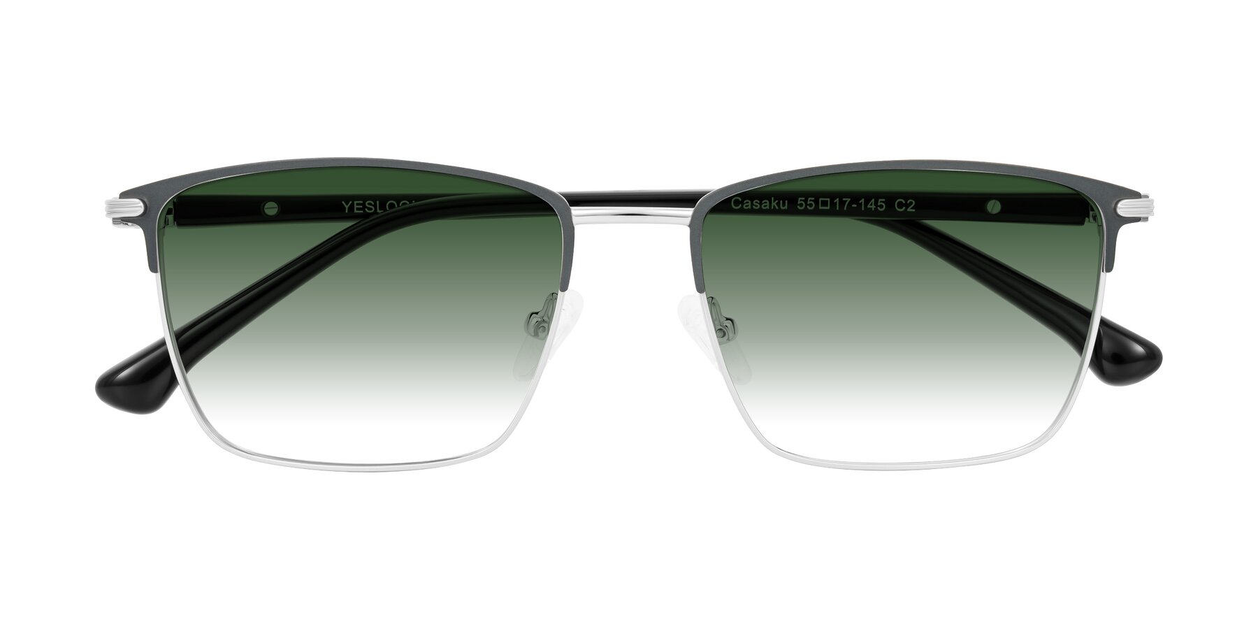 Folded Front of Casaku in Dark Gray/Silver with Green Gradient Lenses