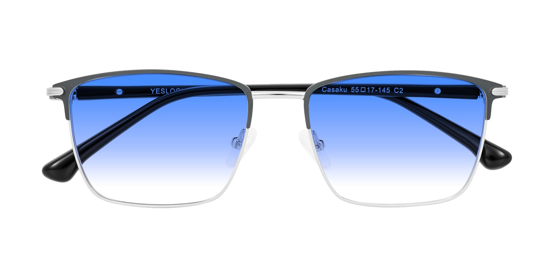 Folded Front of Casaku in Dark Gray/Silver with Blue Gradient Lenses