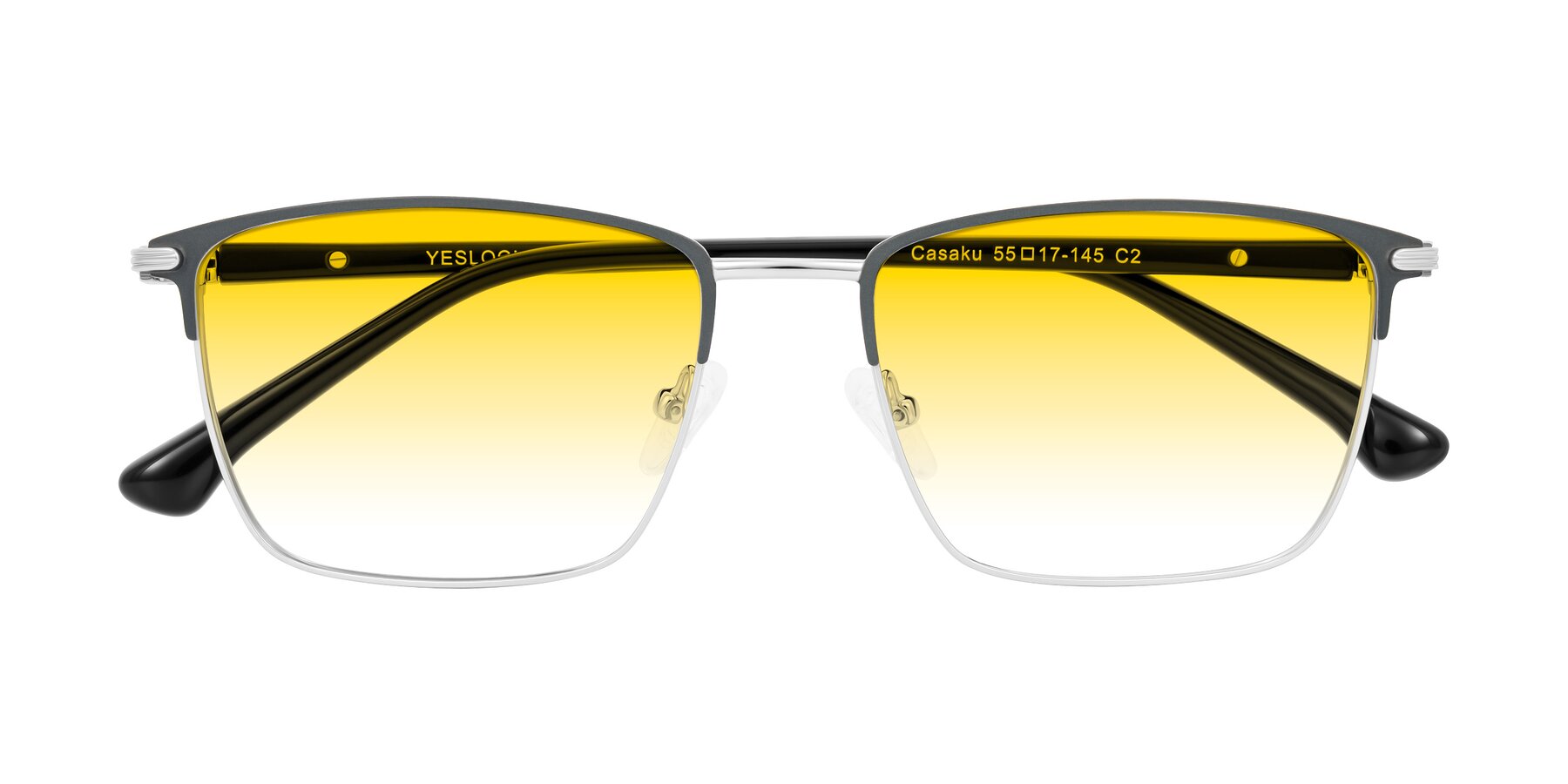Folded Front of Casaku in Dark Gray/Silver with Yellow Gradient Lenses