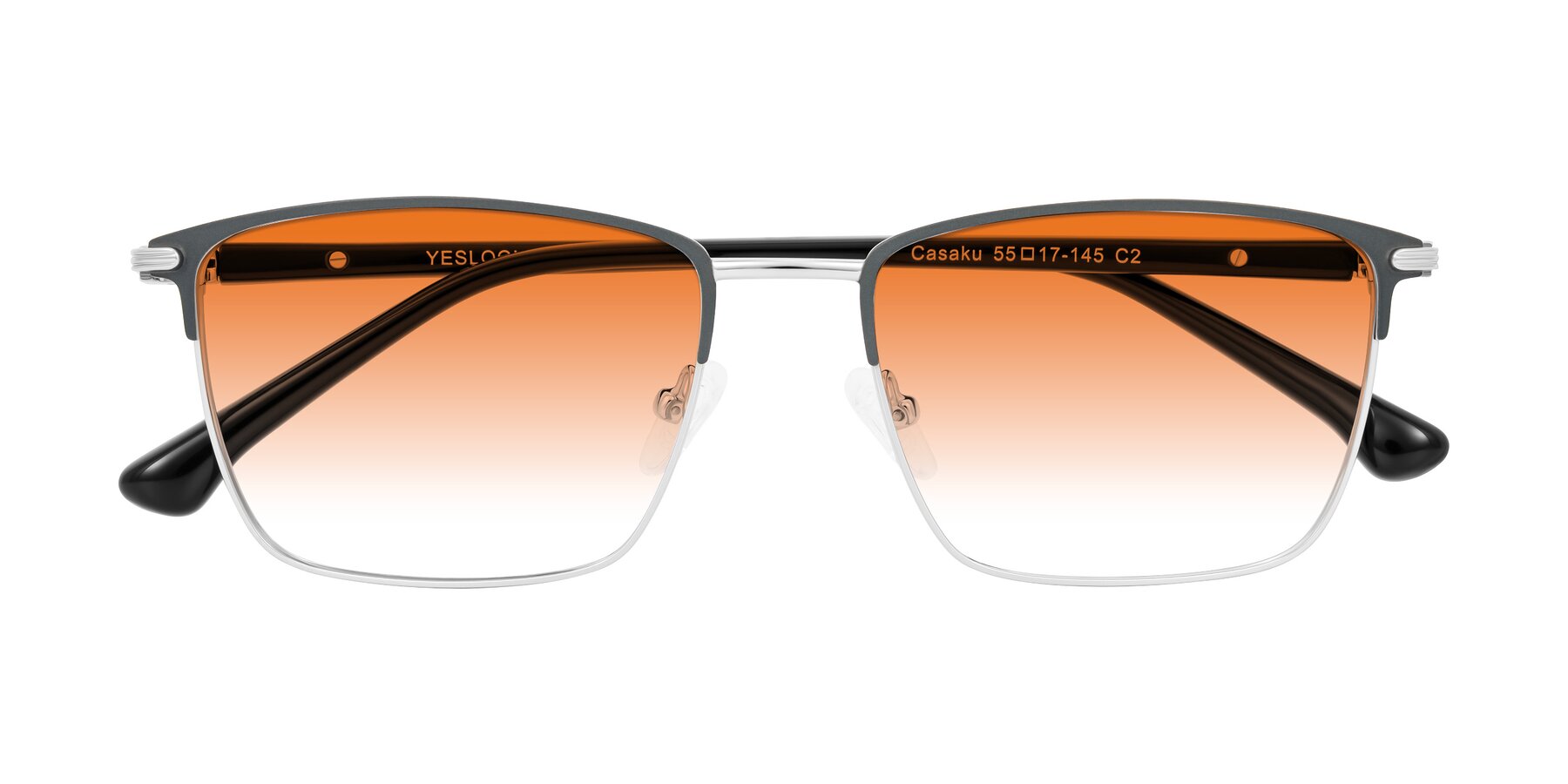 Folded Front of Casaku in Dark Gray/Silver with Orange Gradient Lenses