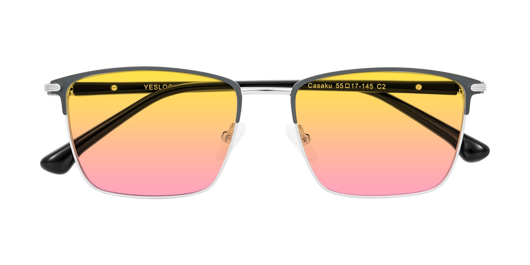 Folded Front of Casaku in Dark Gray/Silver with Yellow / Pink Gradient Lenses