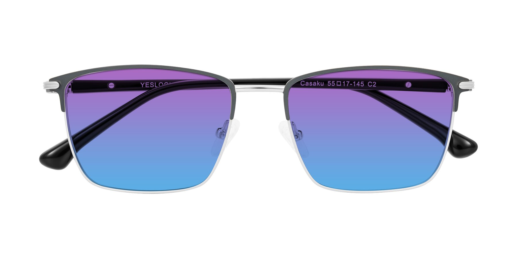 Folded Front of Casaku in Dark Gray/Silver with Purple / Blue Gradient Lenses