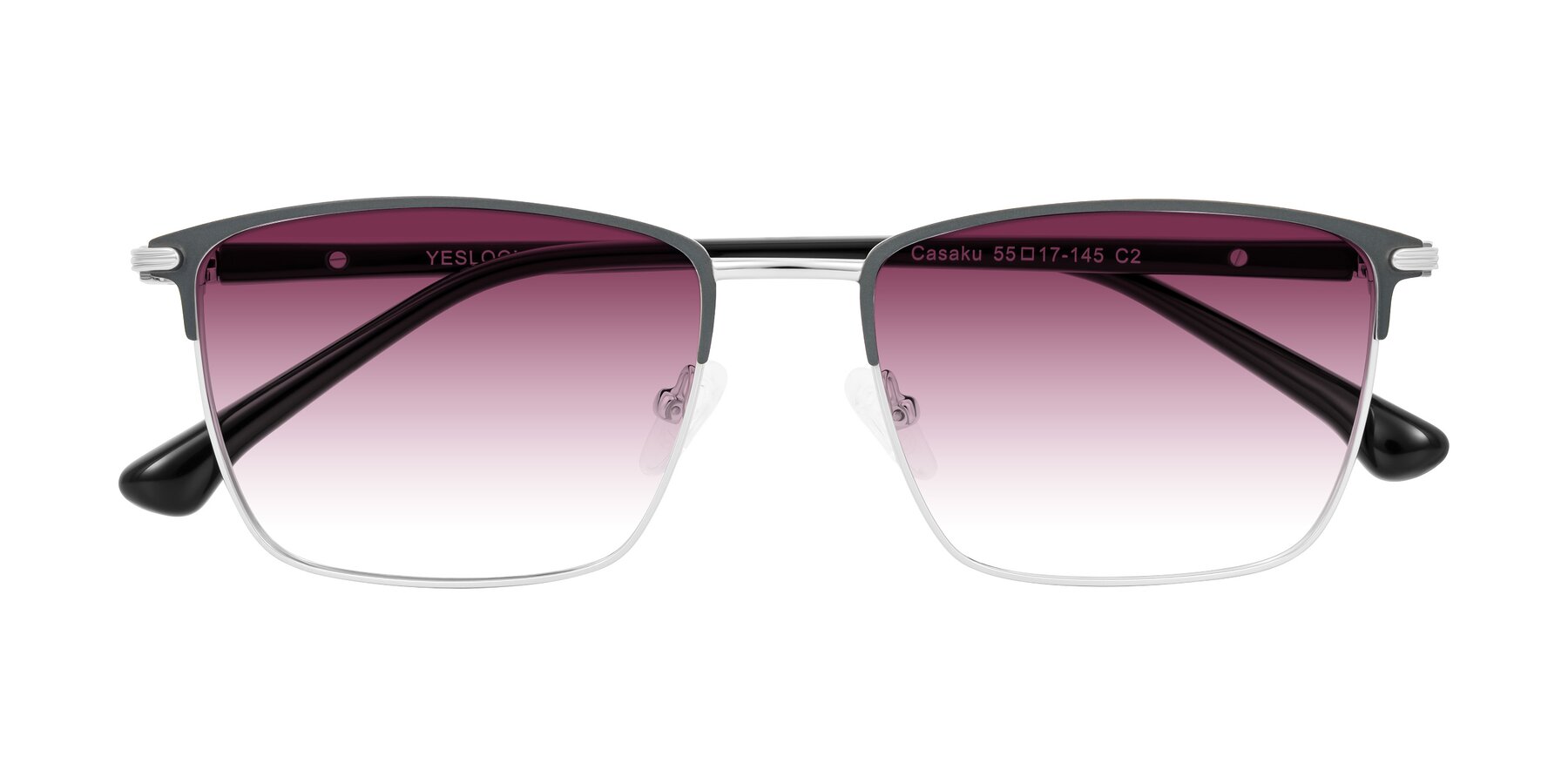 Folded Front of Casaku in Dark Gray/Silver with Wine Gradient Lenses