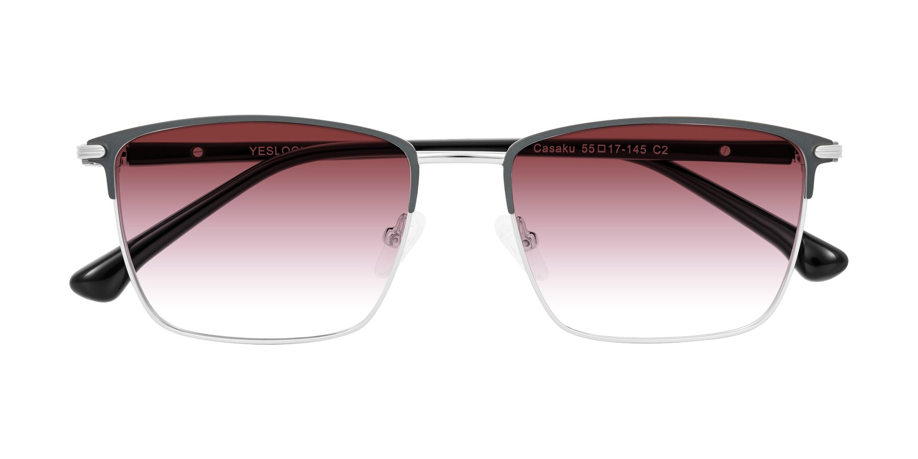 Folded Front of Casaku in Dark Gray/Silver with Garnet Gradient Lenses