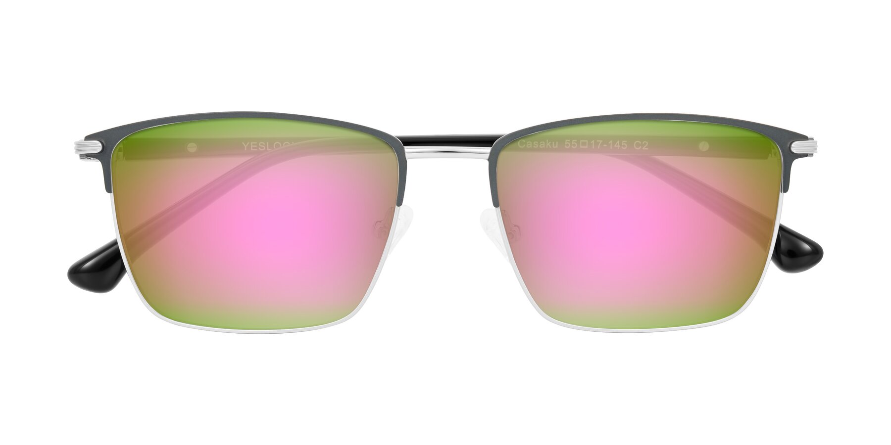 Folded Front of Casaku in Dark Gray/Silver with Pink Mirrored Lenses