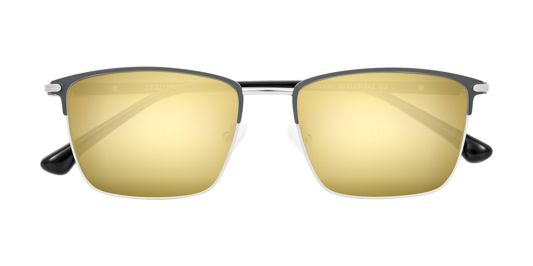 Folded Front of Casaku in Dark Gray/Silver with Gold Mirrored Lenses