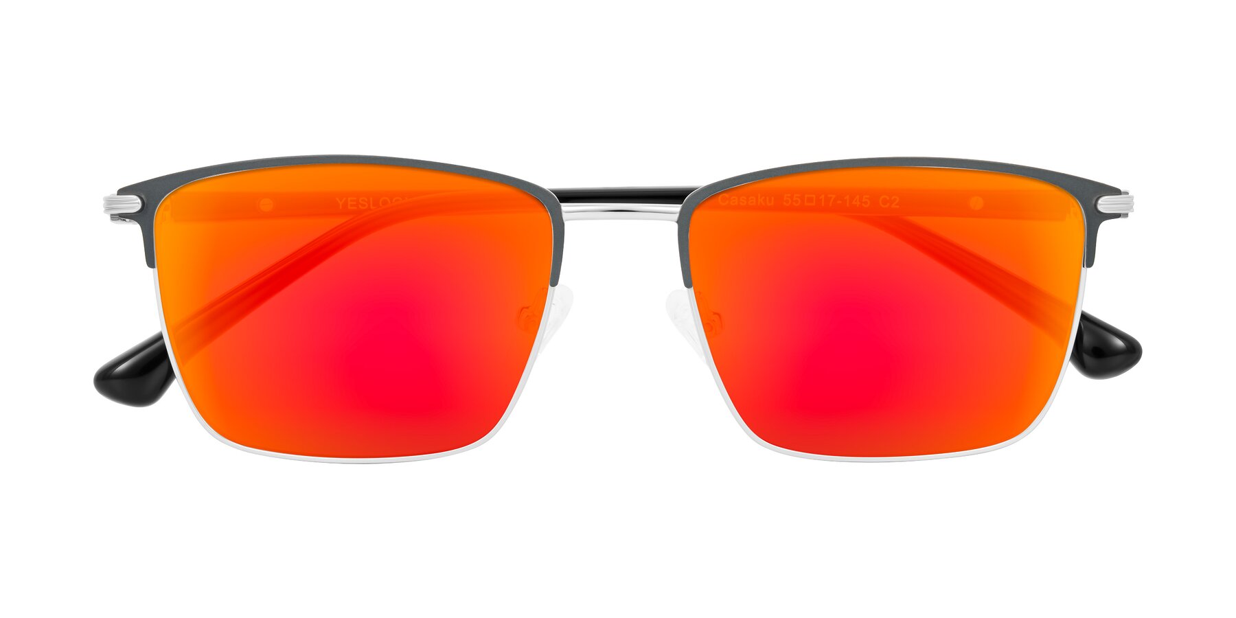 Folded Front of Casaku in Dark Gray/Silver with Red Gold Mirrored Lenses